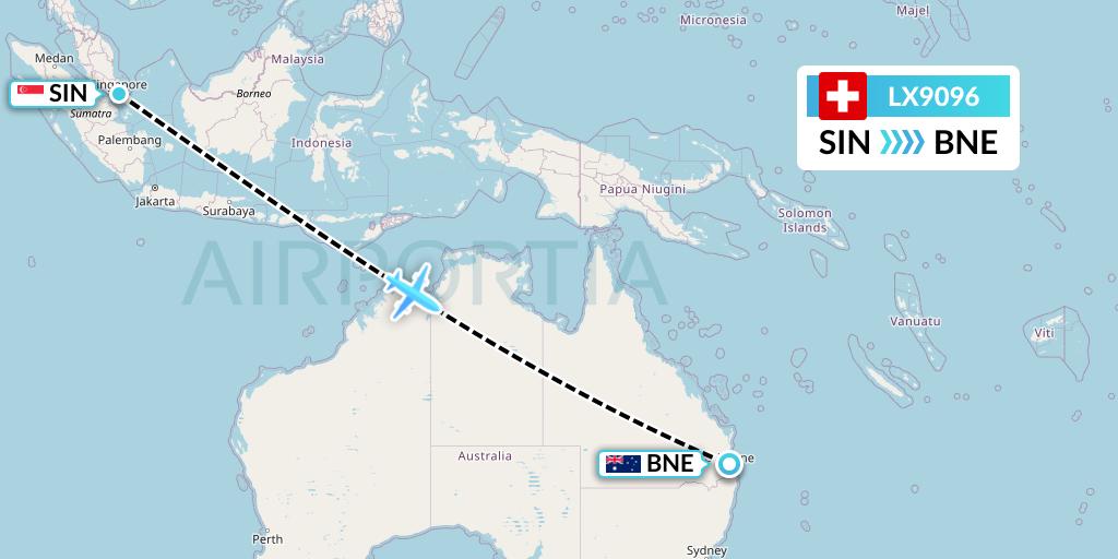 LX9096 Swiss Flight Map: Singapore to Brisbane