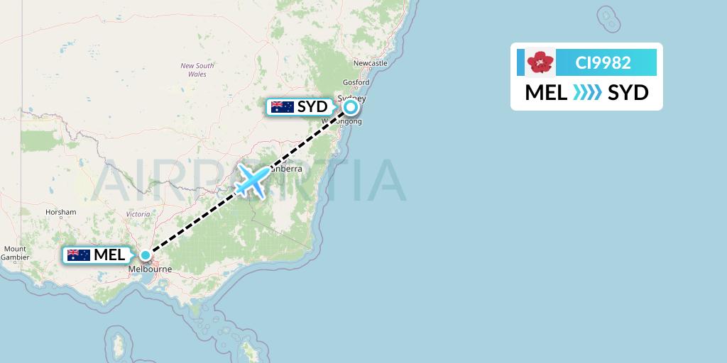 CI9982 China Airlines Flight Map: Melbourne to Sydney