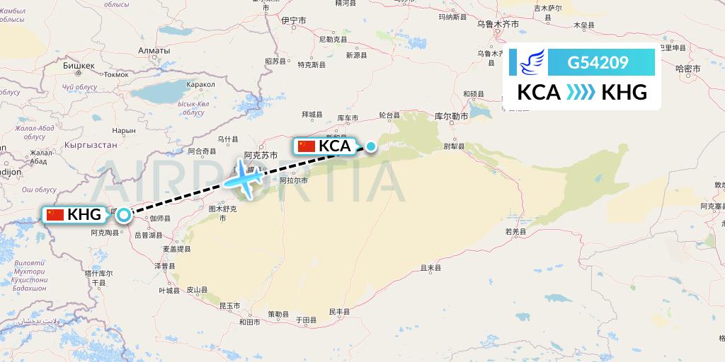G54209 China Express Airlines Flight Map: Kuqa to Kashgar
