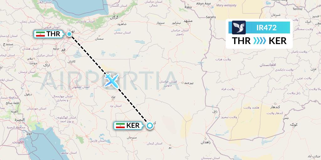 IR472 Iran Air Flight Map: Tehran to Kerman