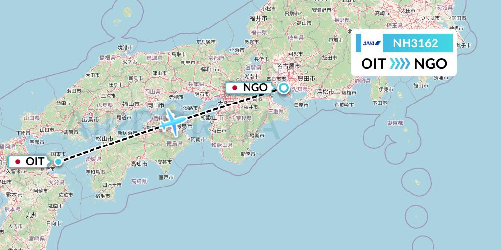 NH3162 All Nippon Airways Flight Map: Oita to Nagoya