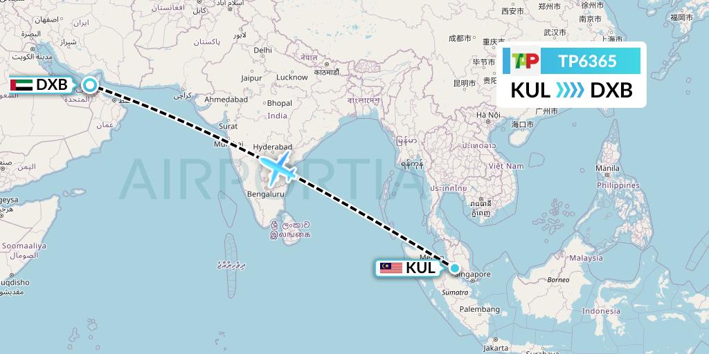 TP6365 TAP Portugal Flight Map: Kuala Lumpur to Dubai