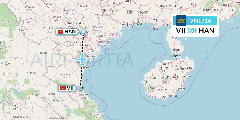 VN1716 Vietnam Airlines Flight Map: Vinh to Hanoi