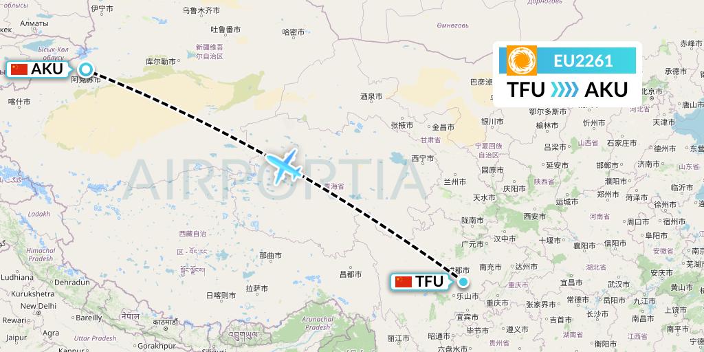 EU2261 Chengdu Airlines Flight Map: Chengdu to Aksu