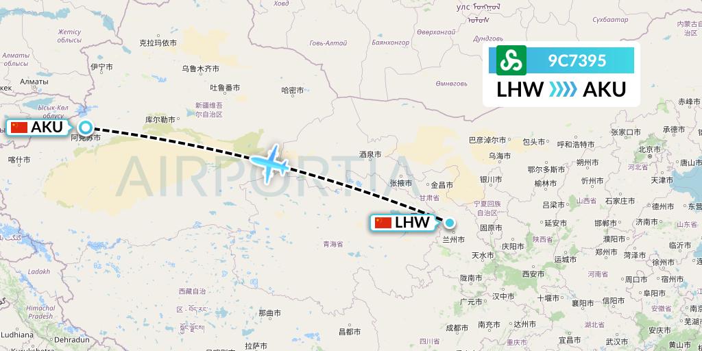 9C7395 Spring Airlines Flight Map: Lanzhou to Aksu