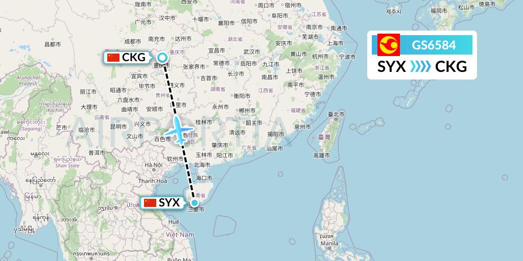 GS6584 Tianjin Airlines Flight Map: Sanya to Chongqing