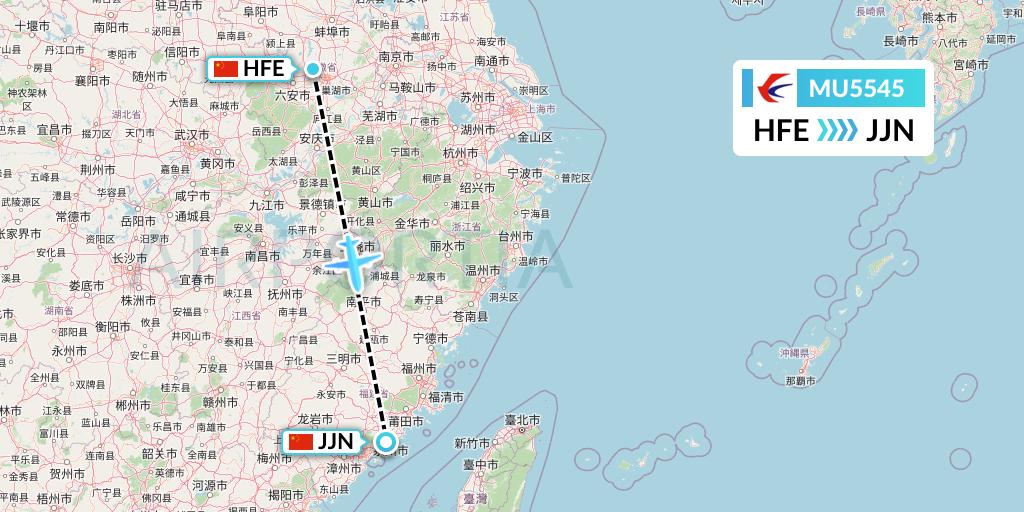 MU5545 China Eastern Airlines Flight Map: Hefei to Jinjiang