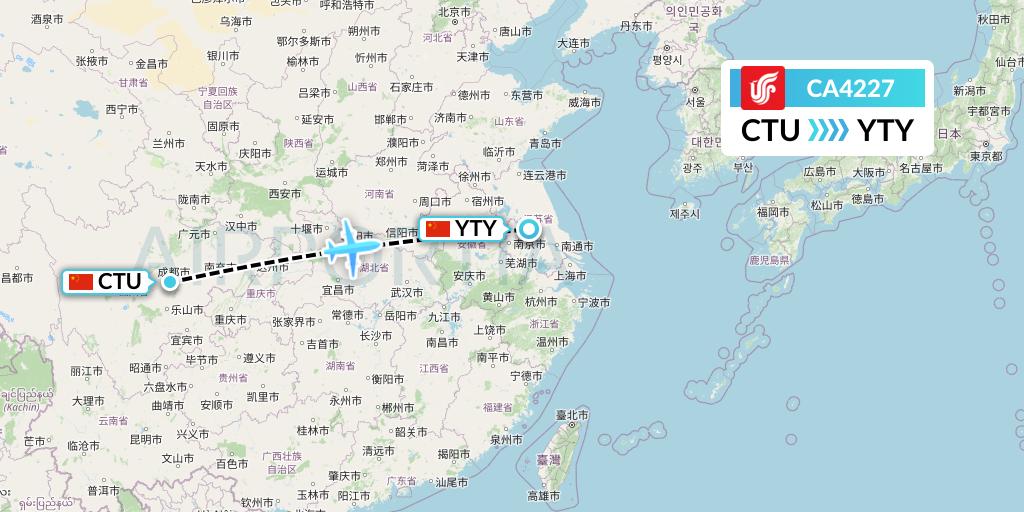 CA4227 Air China Flight Map: Chengdu to Yangzhou