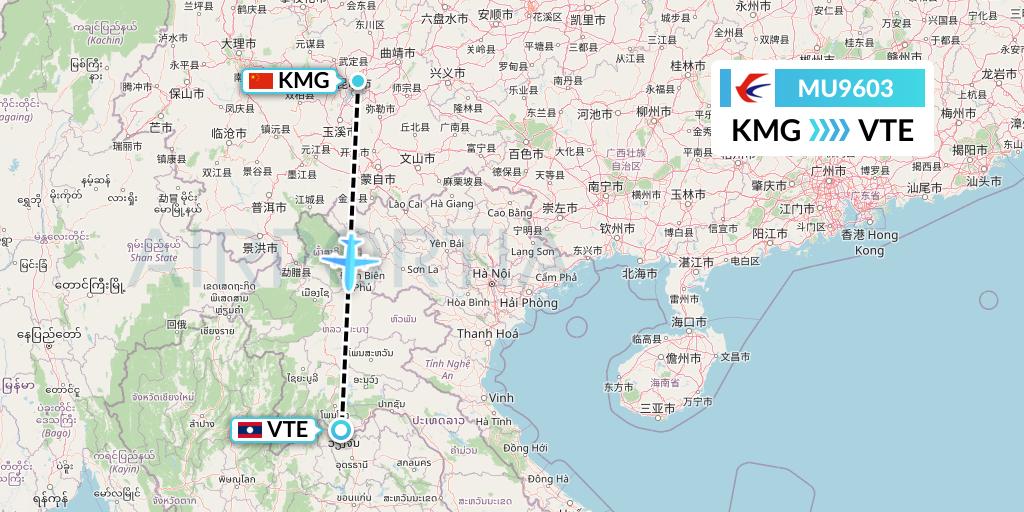 MU9603 China Eastern Airlines Flight Map: Kunming to Vientiane