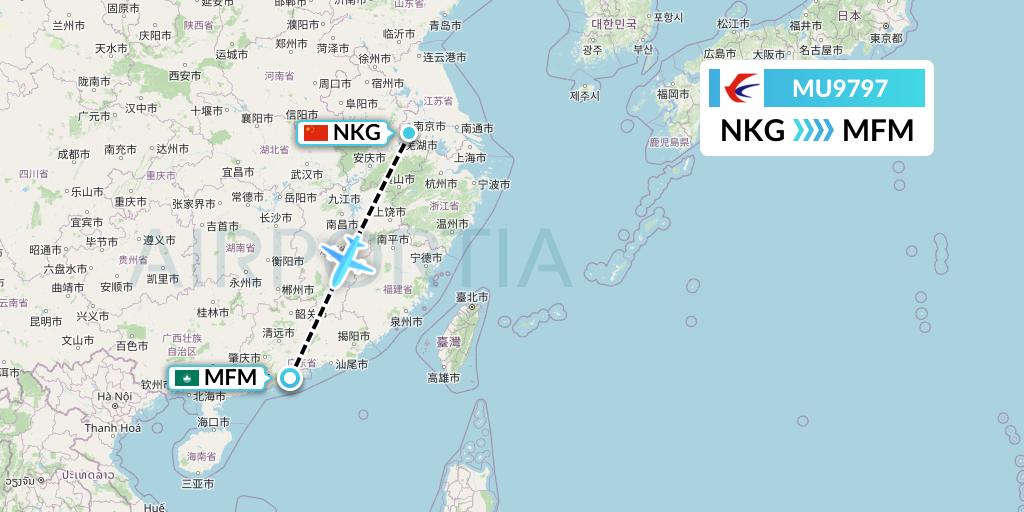MU9797 China Eastern Airlines Flight Map: Nanjing to Macau