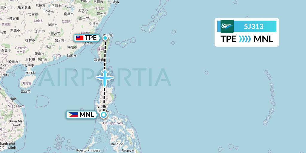 5J313 CEBU Pacific Air Flight Map: Taipei to Manila