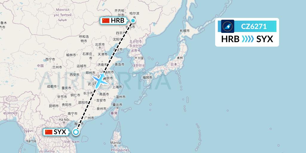 CZ6271 China Southern Airlines Flight Map: Harbin to Sanya