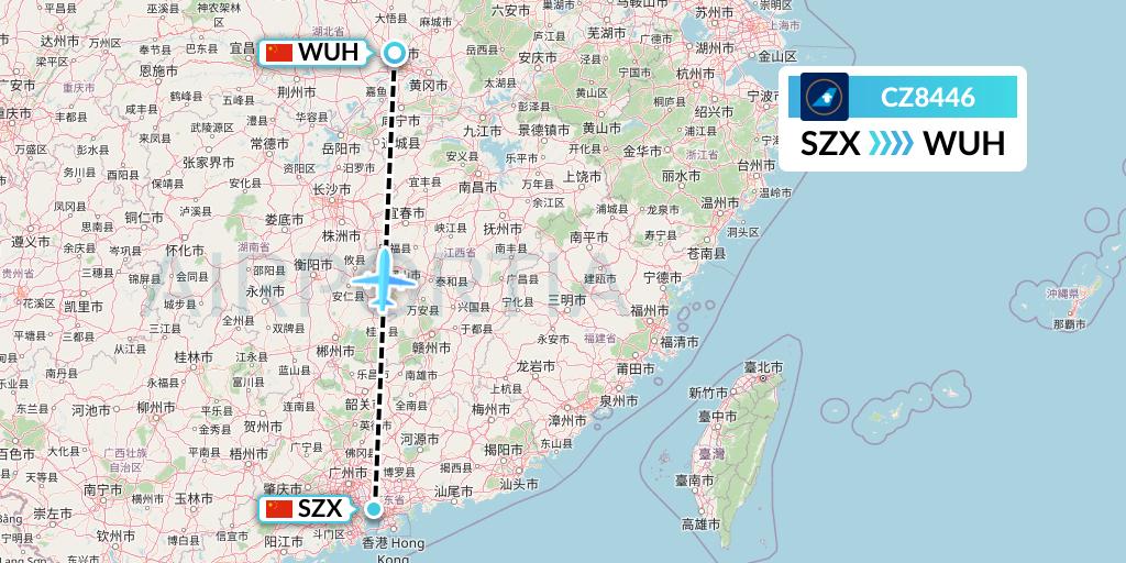 CZ8446 China Southern Airlines Flight Map: Shenzhen to Wuhan