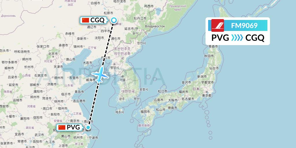 FM9069 Shanghai Airlines Flight Map: Shanghai to Changchun