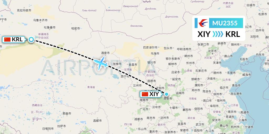 MU2355 China Eastern Airlines Flight Map: Xi'an to Korla