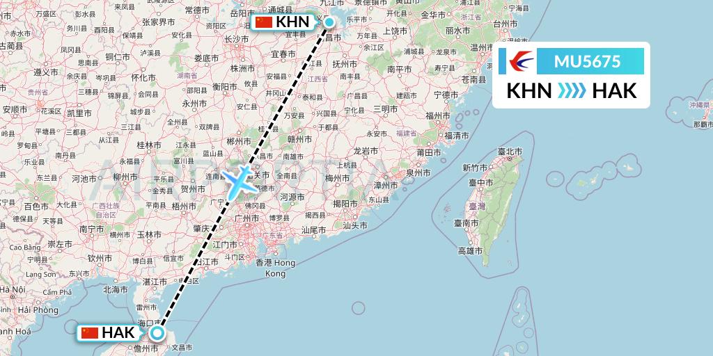 MU5675 China Eastern Airlines Flight Map: Nanchang to Haikou