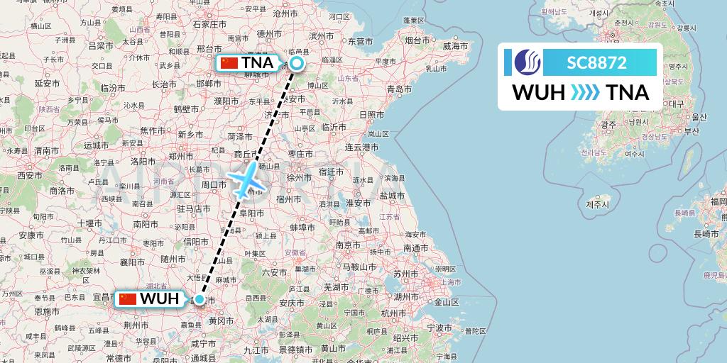 SC8872 Shandong Airlines Flight Map: Wuhan to Jinan
