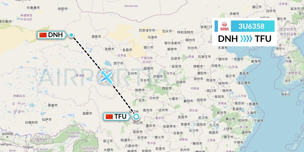 3U6358 Sichuan Airlines Flight Map: Dunhuang to Chengdu