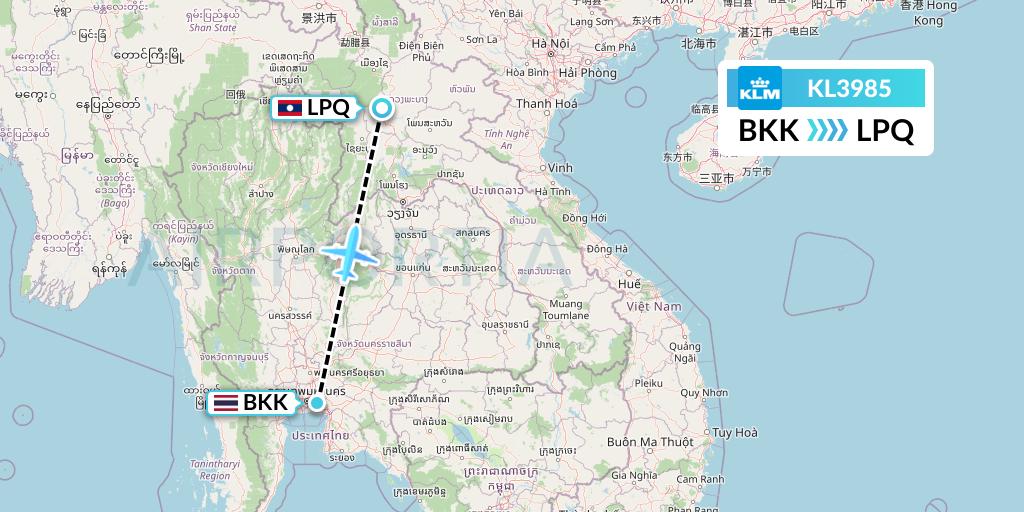 KL3985 KLM Flight Map: Bangkok to Luang Prabang