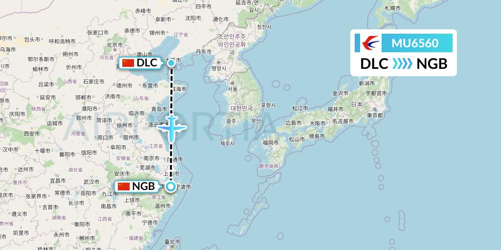 MU6560 China Eastern Airlines Flight Map: Dalian to Ningbo