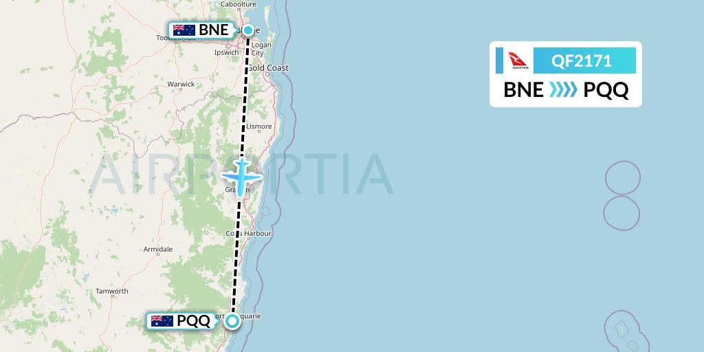 QF2171 Qantas Flight Map: Brisbane to Port Macquarie