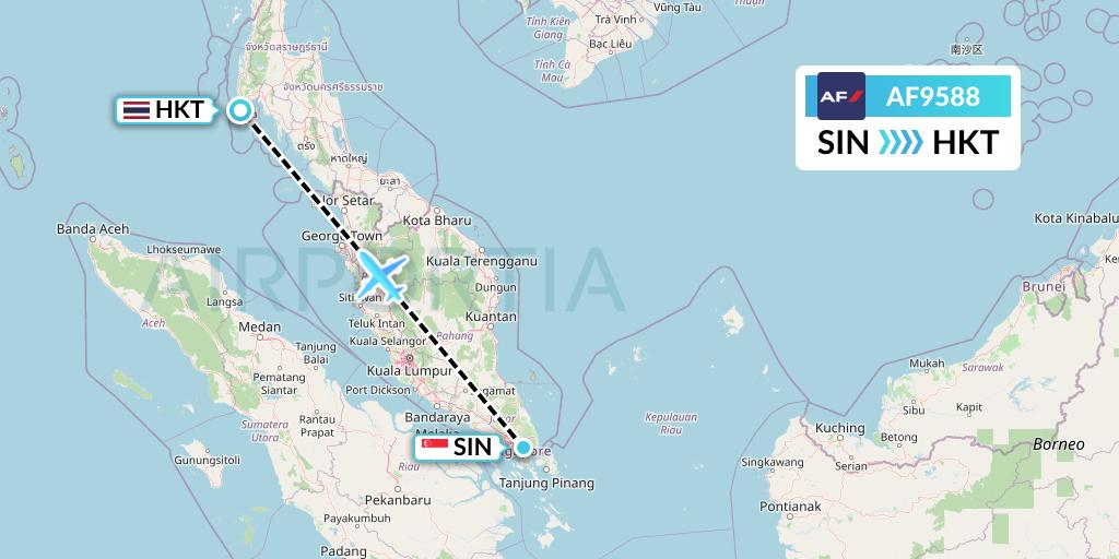 AF9588 Air France Flight Map: Singapore to Phuket