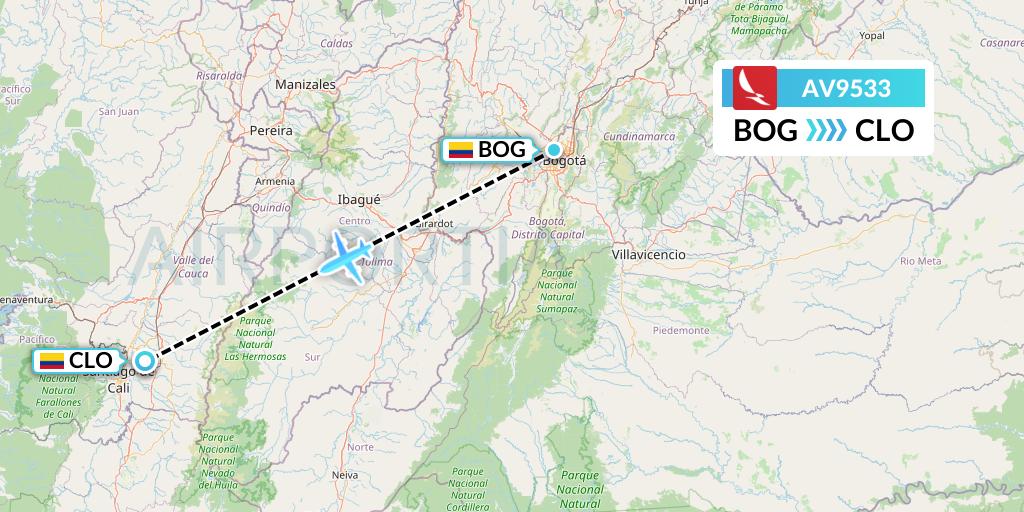 AV9533 Avianca Flight Map: Bogota to Cali