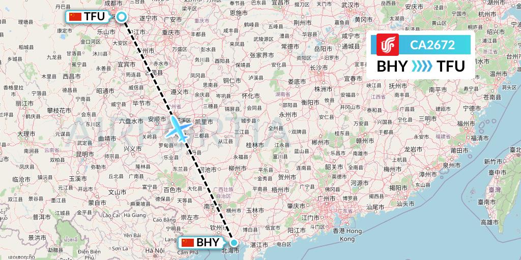 CA2672 Air China Flight Map: Beihai to Chengdu