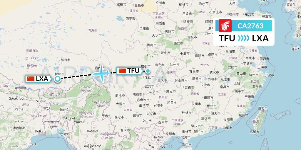 CA2763 Air China Flight Map: Chengdu to Lhasa