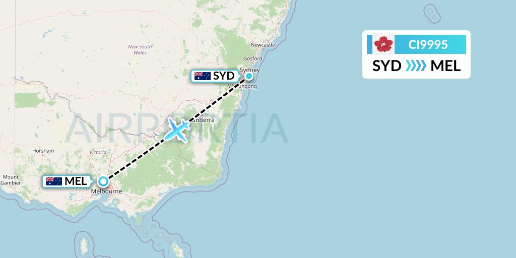 CI9995 China Airlines Flight Map: Sydney to Melbourne