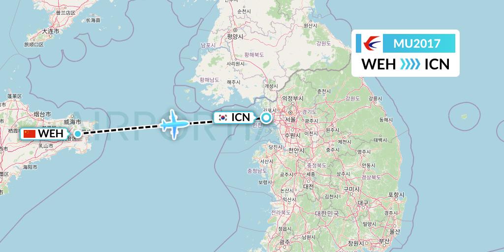 MU2017 China Eastern Airlines Flight Map: Weihai to Seoul