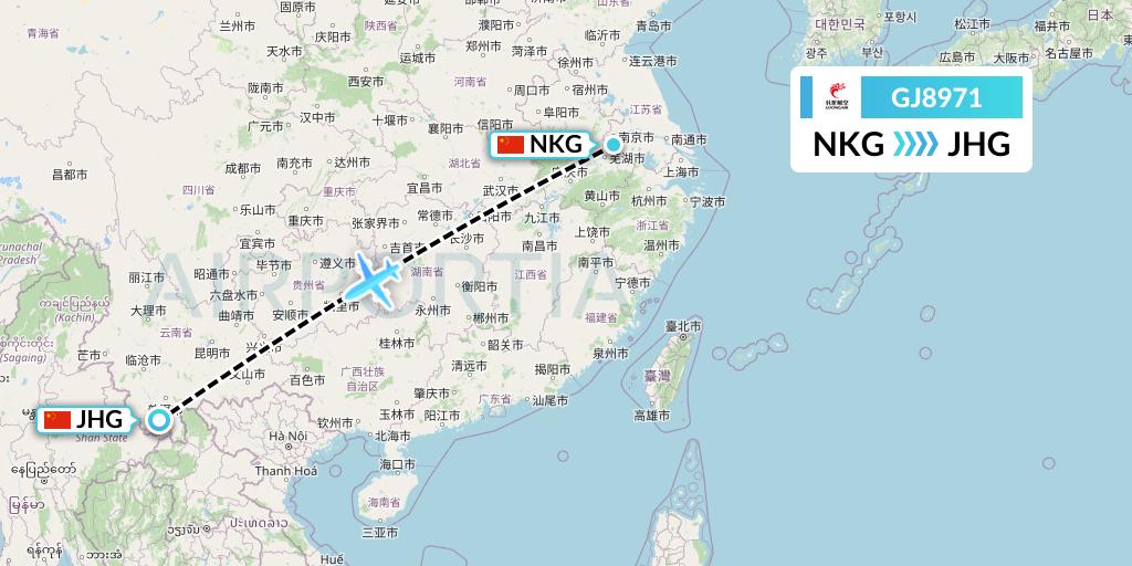 GJ8971 Loong Airlines Flight Map: Nanjing to Jinghong