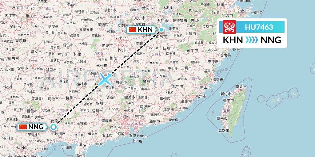 HU7463 Hainan Airlines Flight Map: Nanchang to Nanning