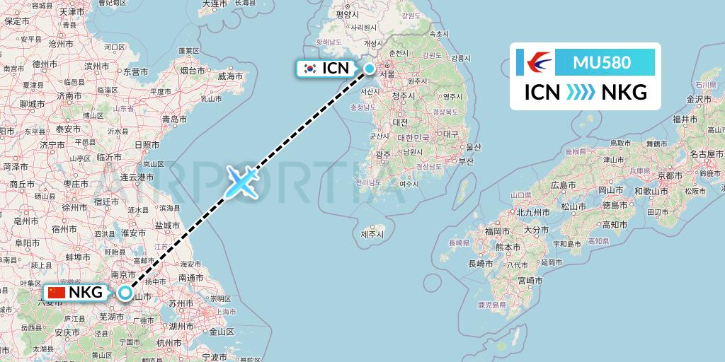 MU580 China Eastern Airlines Flight Map: Seoul to Nanjing