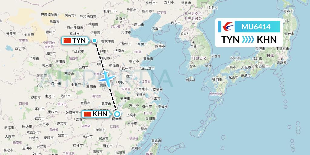 MU6414 China Eastern Airlines Flight Map: Taiyuan to Nanchang