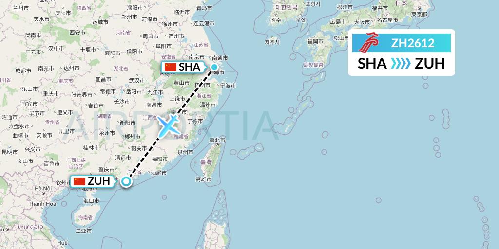 ZH2612 Shenzhen Airlines Flight Map: Shanghai to Zhuhai