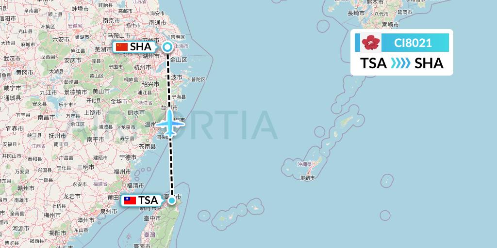 CI8021 China Airlines Flight Map: Taipei to Shanghai