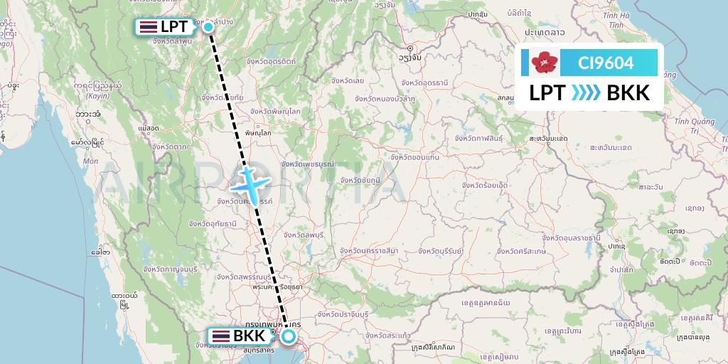 CI9604 China Airlines Flight Map: Lampang to Bangkok