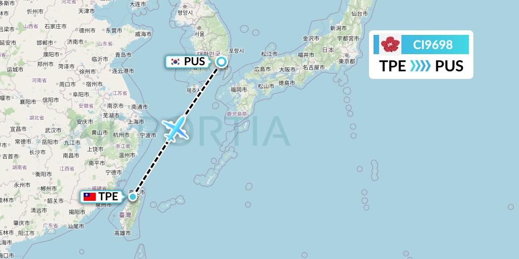 CI9698 China Airlines Flight Map: Taipei to Busan