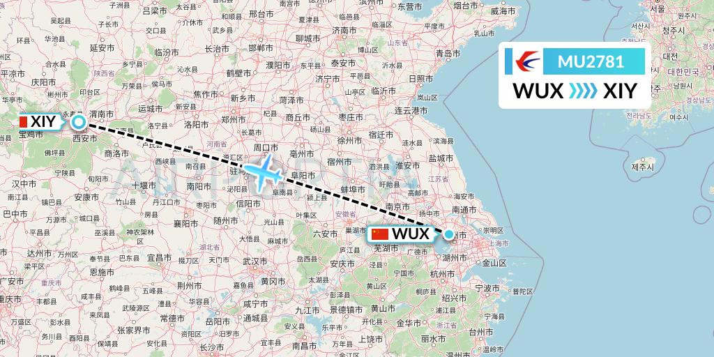 MU2781 China Eastern Airlines Flight Map: Wuxi to Xi'an