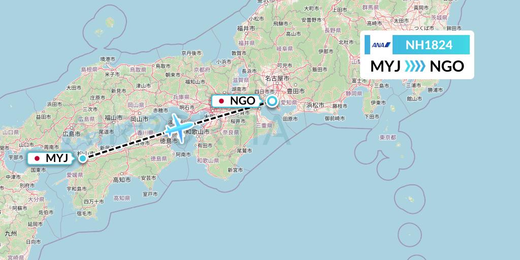 NH1824 All Nippon Airways Flight Map: Matsuyama to Nagoya