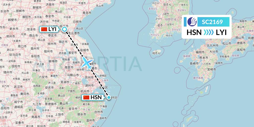 SC2169 Shandong Airlines Flight Map: Zhoushan to Linyi
