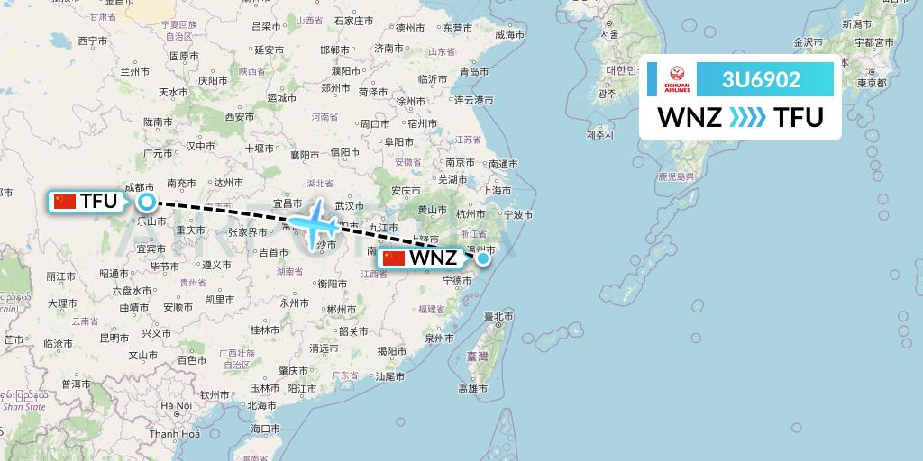 3U6902 Sichuan Airlines Flight Map: Wenzhou to Chengdu