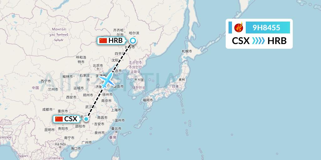 9H8455 Air Changan Flight Map: Changsha to Harbin