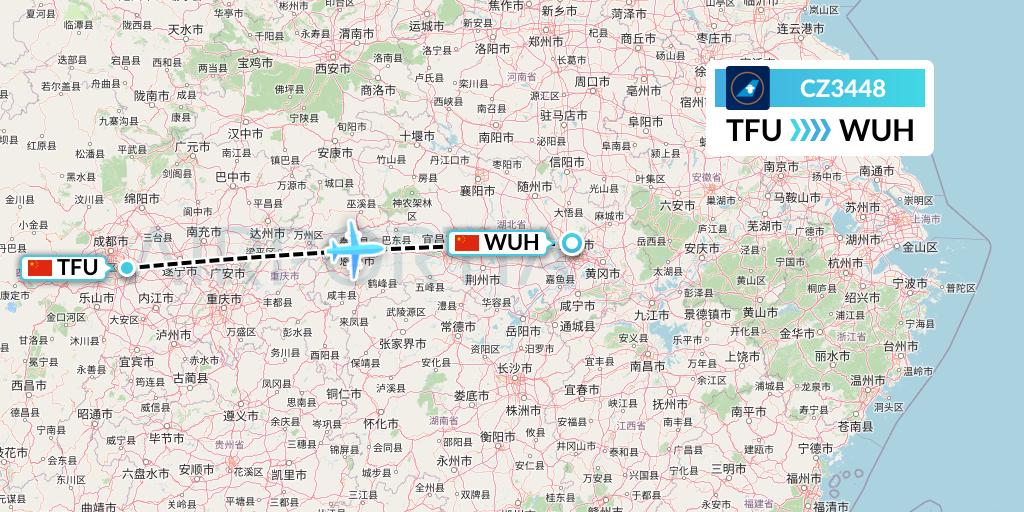 CZ3448 China Southern Airlines Flight Map: Chengdu to Wuhan