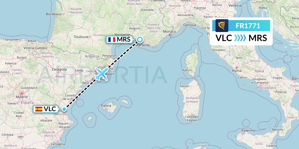 FR1771 Ryanair Flight Map: Valencia to Marseille