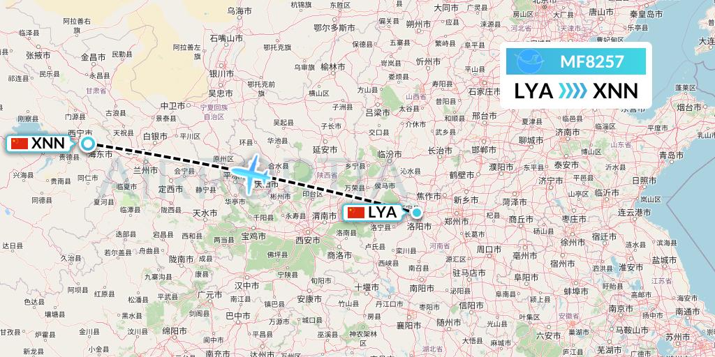 MF8257 Xiamen Airlines Flight Map: Luoyang to Xining