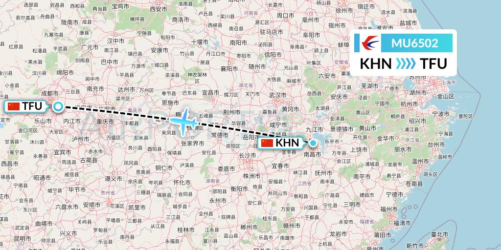 MU6502 China Eastern Airlines Flight Map: Nanchang to Chengdu