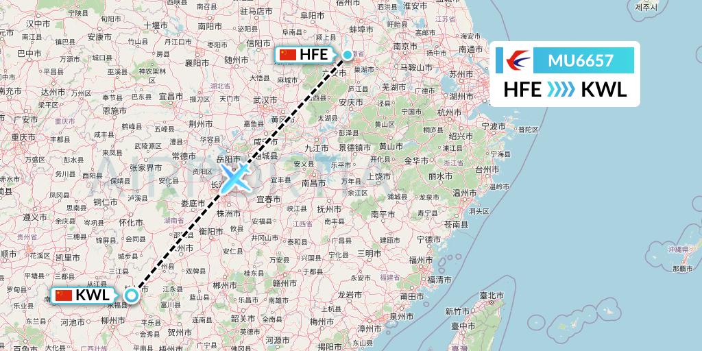 MU6657 China Eastern Airlines Flight Map: Hefei to Guilin