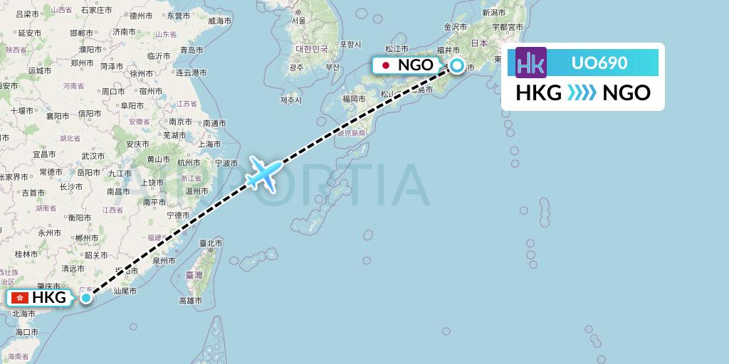 UO690 Hong Kong Express Flight Map: Hong Kong to Nagoya